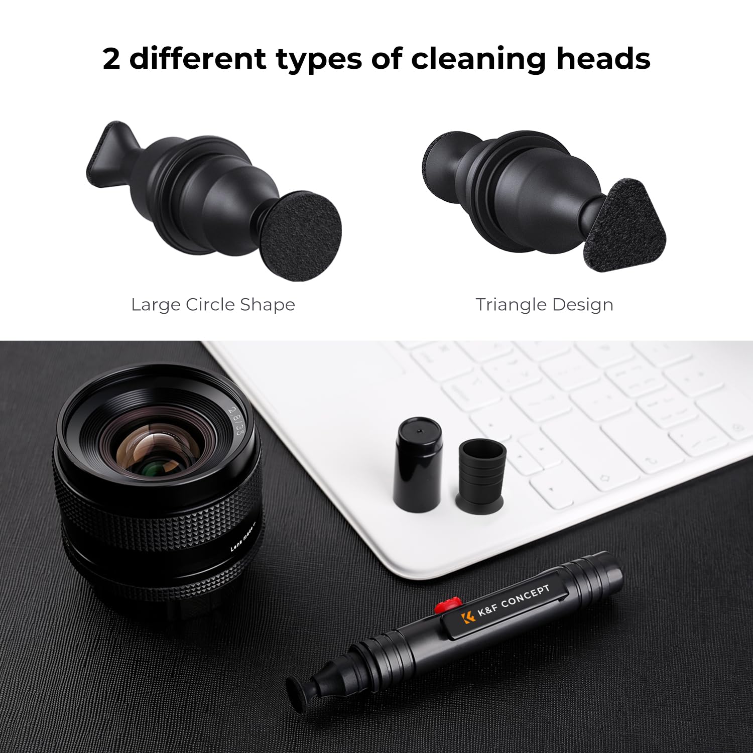 K&F CONCEPT Stylo de Nettoyage pour Objectif Brosse de Nettoyage Douce et Spéciale pour Objectif d'Appareil Photo, Filtres, Viseurs, Téléphones, Ordinateur, Tablette et Ordinateur (Modèle 2 en 1)