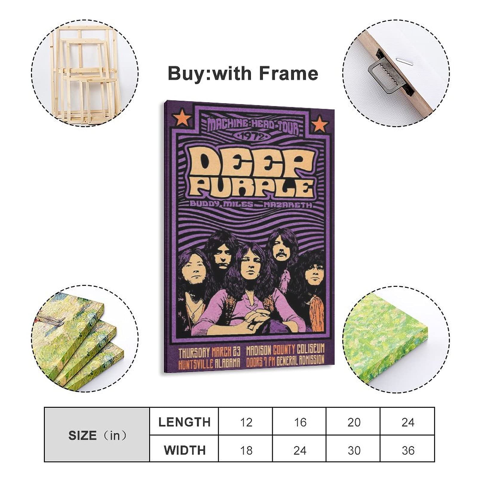 Amazon.com: Deep Purple 1972 Concert Retro Poster Canvas Poster