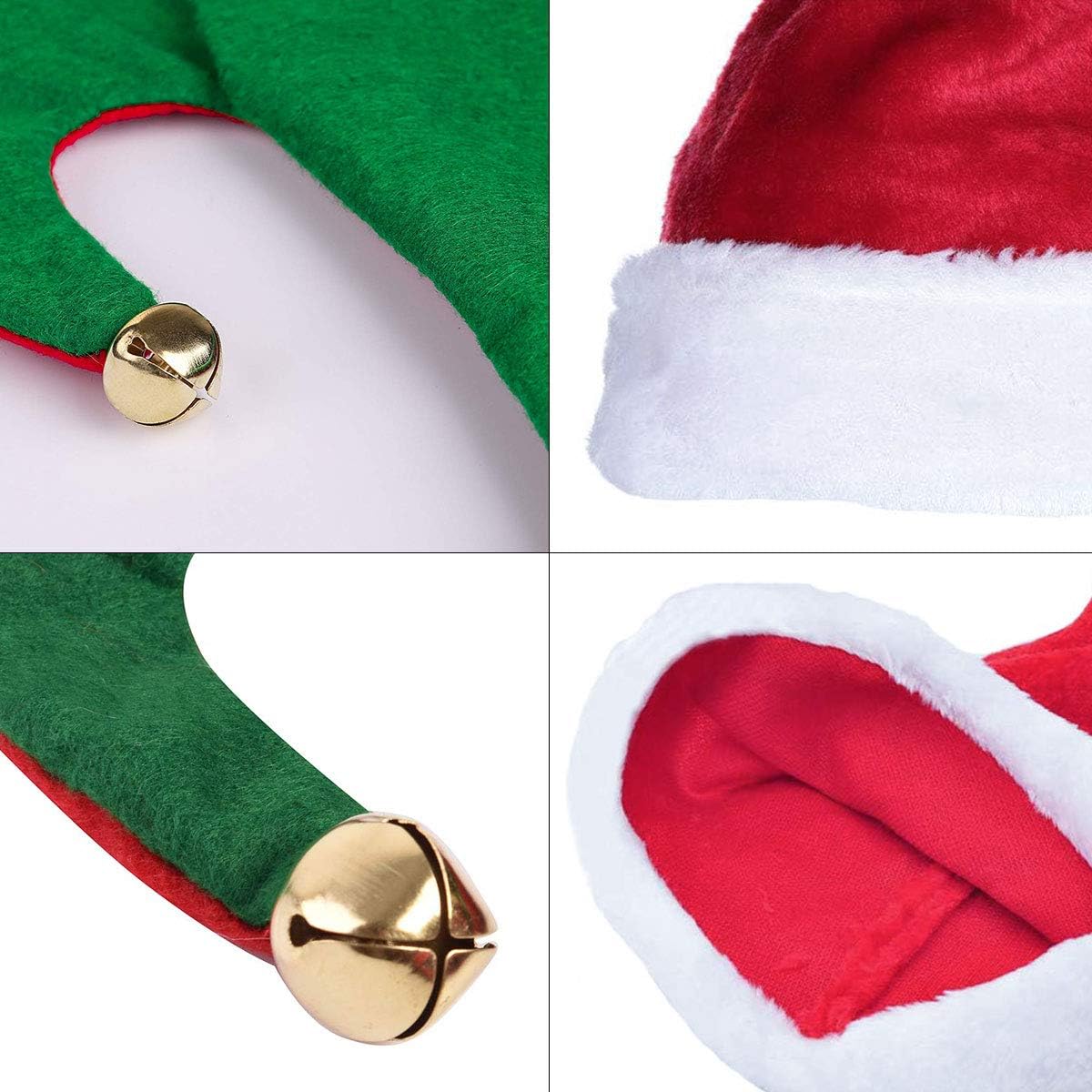 Yoklili Christmas Santa Elf Hat Set, Felt Elf Hat with Jingle Bells Ears for Adults Christmas Tree Hat 2 Pack