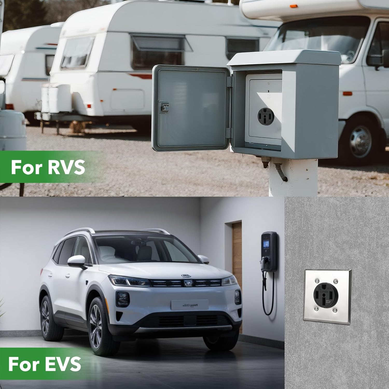 NEMA 14-50WR Weather-Resistant Flush Receptacle-125/250V,50 Amp High-Power Outlet,3-Pole 4-Wire,Supports 6-4 AWG Copper Wiring,Ideal for EV Charging,RVs,and High-Power Equipment,UL Listed