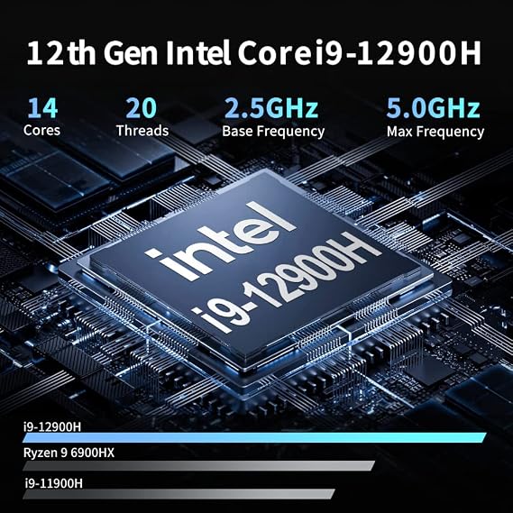 Mini PC Newest 12th Generation Intel i9-12900H Mini PC Windows 11 Pro TPM2.0 Mini PC 12th Generation 14 Core up to 5.0GHz 64G RAM 2T NVME SSD, with 2.5G+1G Wired LAN Port, DP/HDMI/Type-C Silent 3 Screen Output Simultaneous Mini PC