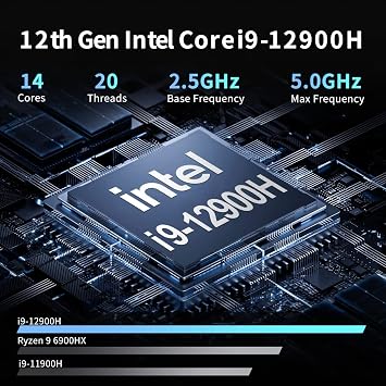 Mini PC Newest 12th Generation Intel i9-12900H Mini PC Windows 11 Pro TPM2.0 Mini PC 12th Generation 14 Core up to 5.0GHz 64G RAM 2T NVME SSD, with 2.5G+1G Wired LAN Port, DP/HDMI/Type-C Silent 3 Screen Output Simultaneous Mini PC