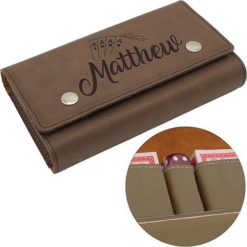 Juego de caja de regalo personalizada de cartas y dados, 2 cubiertas y 5 dados en el interior del estuche (marrón)