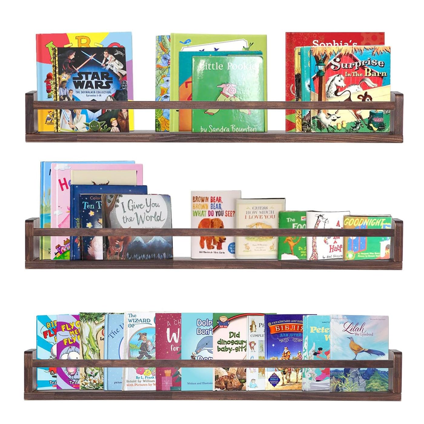 AZSKY Nursery Book Shelves Deep Walnut Wall Mount Floating Book Shelf for Bedroom Wooden Wall Book Shelf Children Kids Toddler Wall Bookshelf 36 Inch