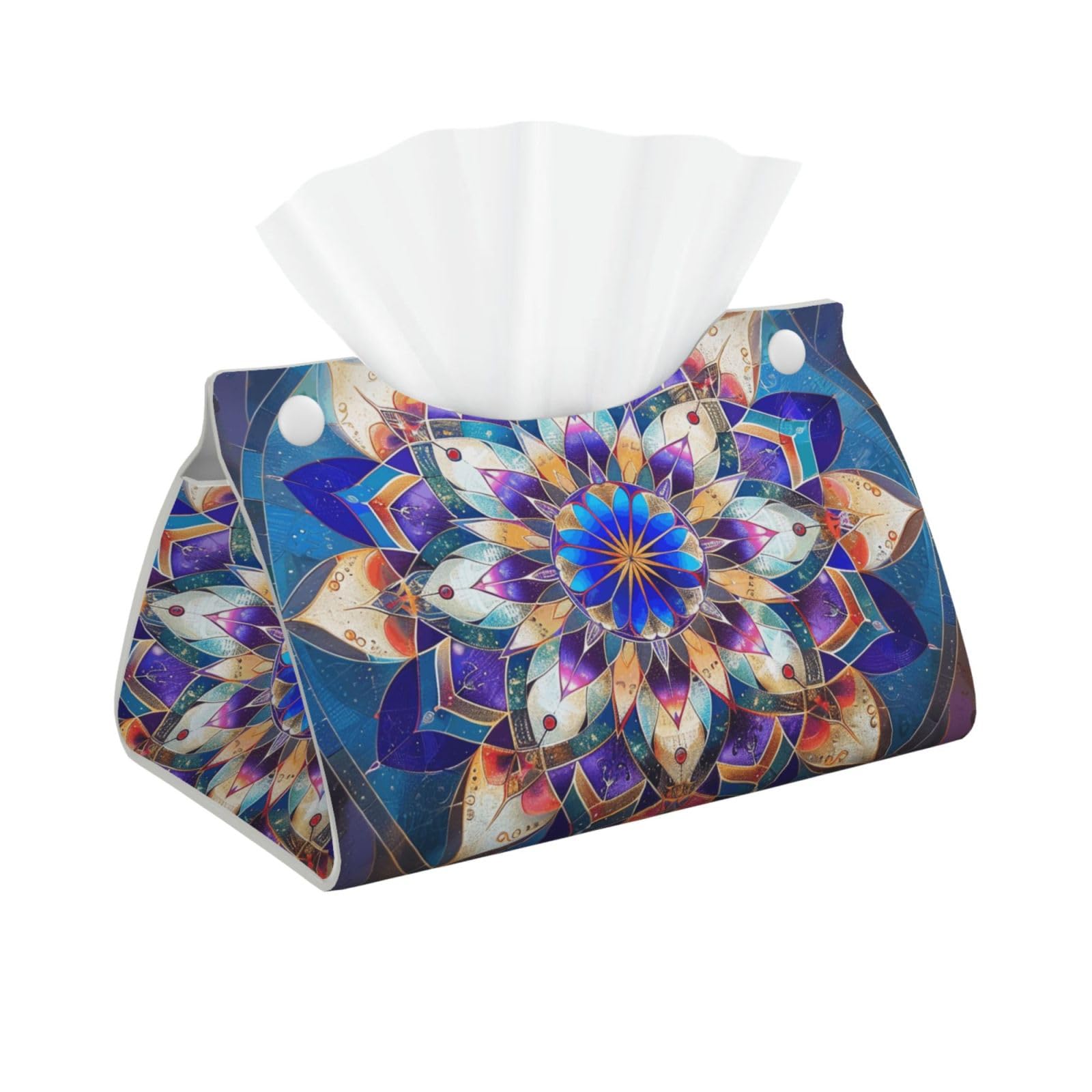 Rectangle Mandala Print Tissue Box Cover Foldable Tissue Storage Box Leather Tissue Cube Box Holder for Living Room Bedroom Office Car Home Decor