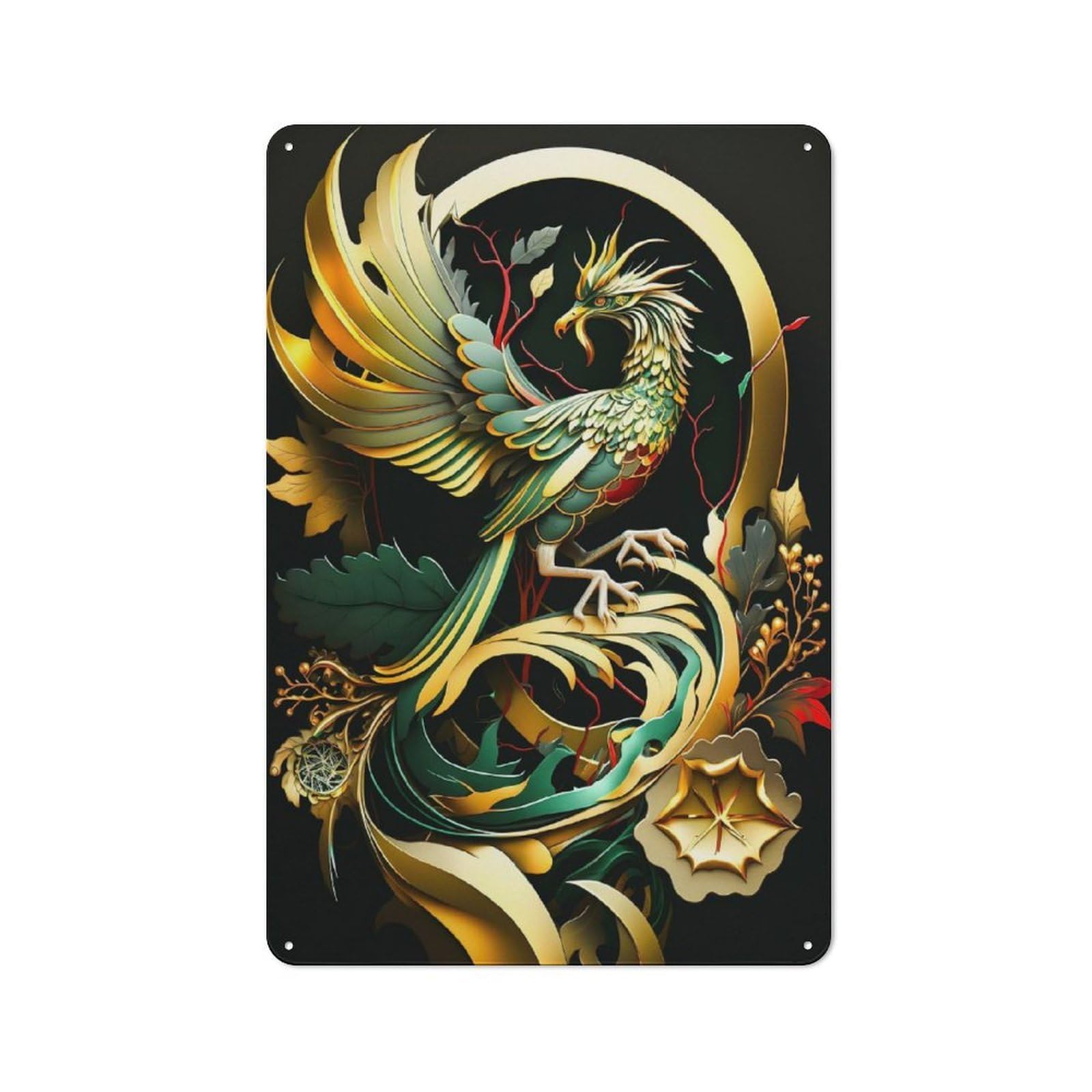 Junmoney Abstract Phoenix Vintage Tin Sign 30X20cm For Pub Or Café, For Everyday Room Decor With A Vintage Look