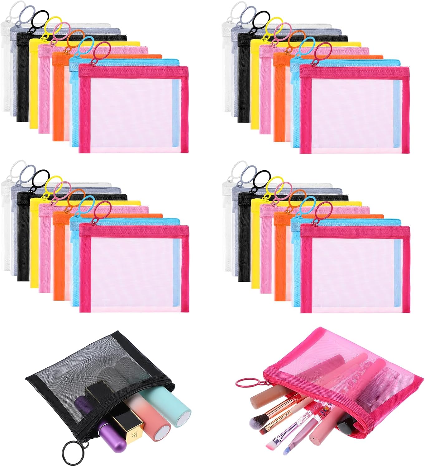 32 Pcs Mini Zipper Mesh Bags Lipstick Cosmetic Accessories Organizer Nylon Makeup Zipper Pouch Small Cosmetic Bag for Purse Beauty Mesh Travel Pouch for Women(8 Color)
