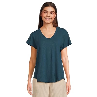 Mod o doc V neck Short Sleeve T Shirts With Curved Hem Women