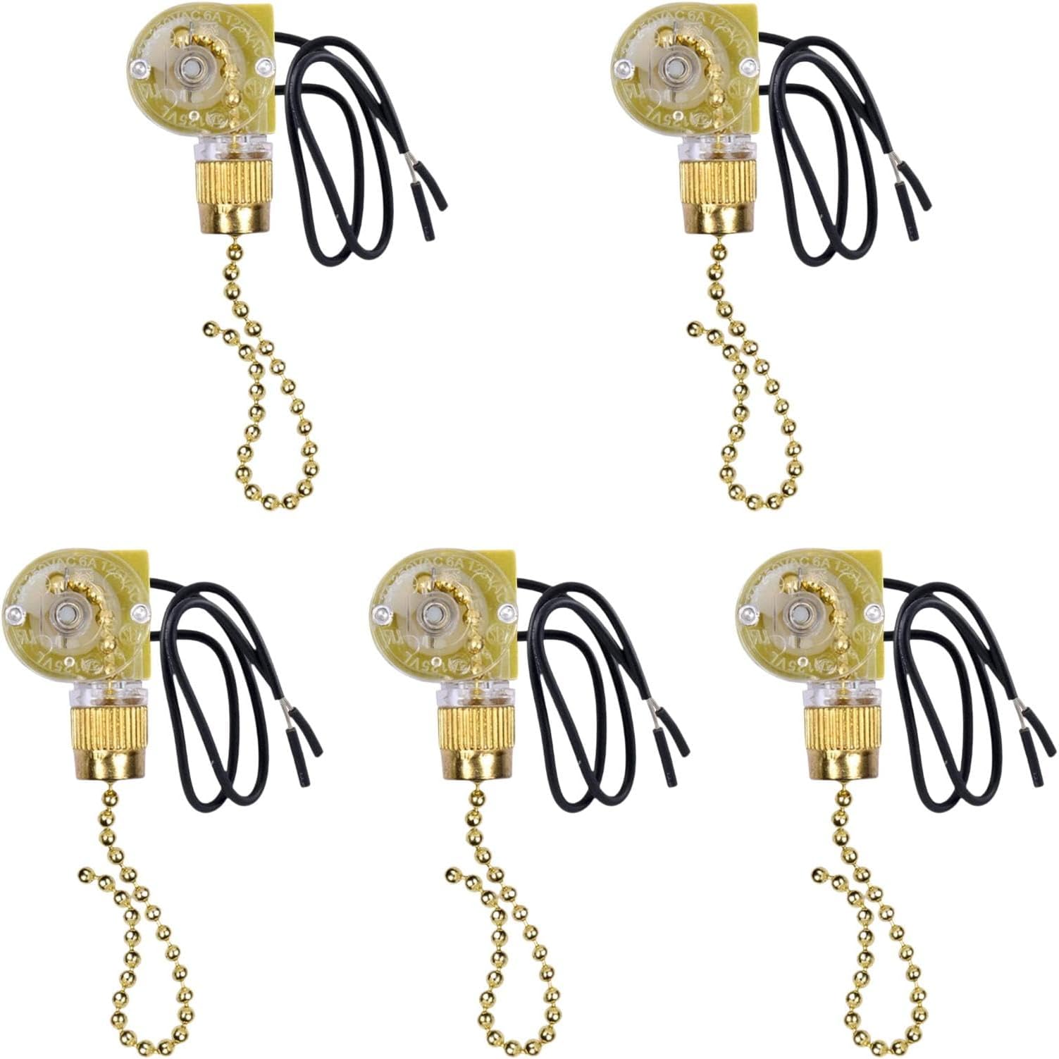 5 Pack Fan Light Pull Switch Zing Ear Ze-109 for Ceiling Fans Control, Gold