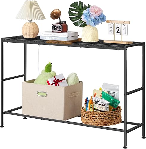 Mesa de entrada de 41 pulgadas, mesa de consola industrial estrecha para sofá detrás del sofá, mesa de pasillo con almacenamiento larga para sala de