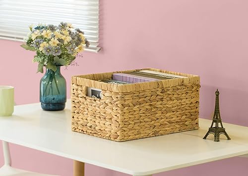 Miniatura 2 de Cesta rectangular de mimbre de jacinto de agua tejida natural con asas, grande