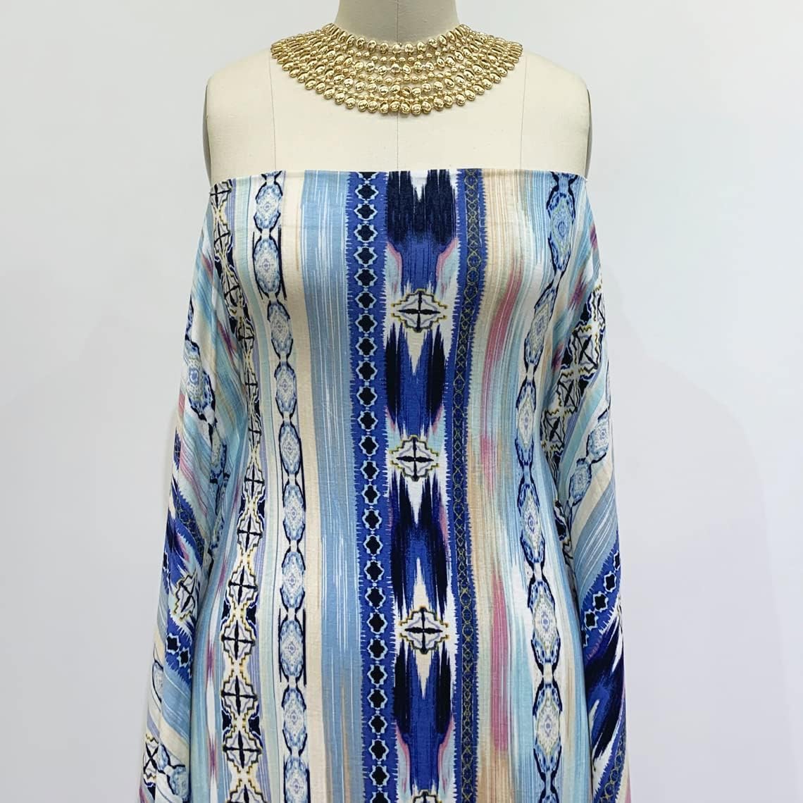 Stylish FABRIC 4-Way Stretch Print Rayon Jersey Knit Fabric Aztec Tribal Navajo Pattern, Maternity, Apparel DIY Projects, Navy Denim Baby Blue 1 Yard