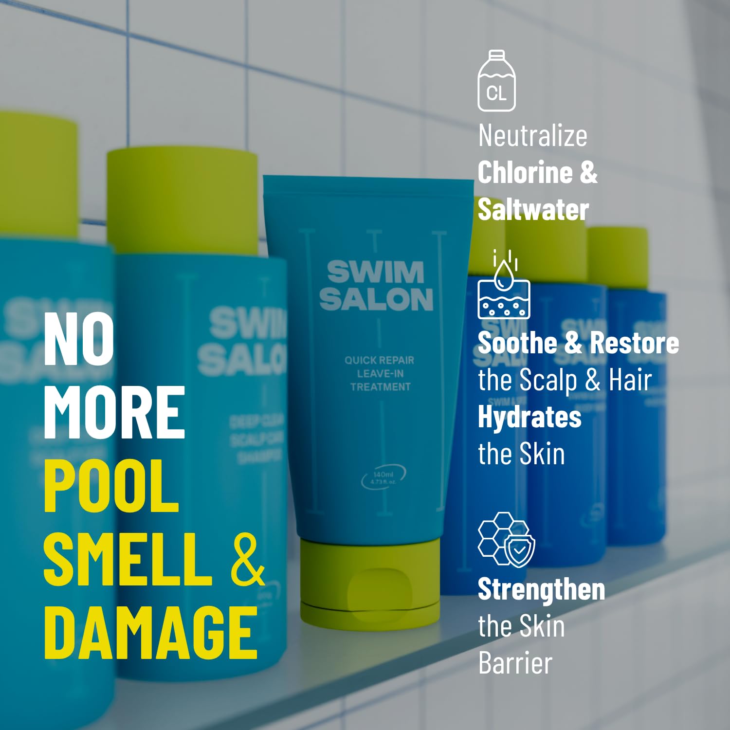 Chlorine Removal Hair & Body Set for Swimmers | Vitamin C Neutralizing Shampoo, Body Wash & Leave-In Treatment | Post-Swim Repair, Hydration & Odor Removal (10.58 oz+10.58 oz+4.73 fl oz)