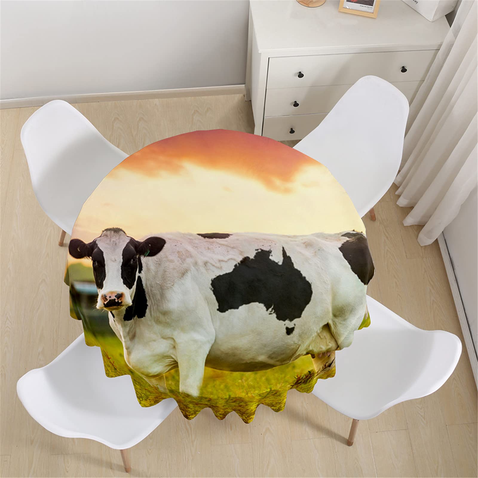 Highdi Nappe Ronde Anti Tache Impermeable, Impression Vaches Nappe