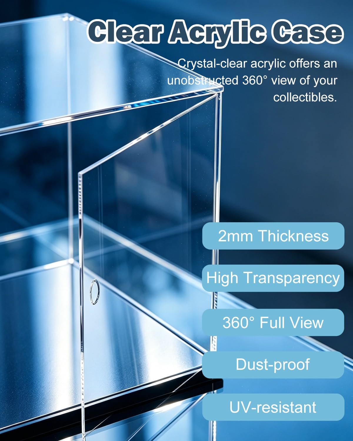 Cajas de Metacrilato Vitrina Expositora de Acrílico con Base de Espejo | Vitrina Transparente con Protección UV y Puerta, Caja de Exhibición de Sobremesa para Figuras de Acción y Maquetas