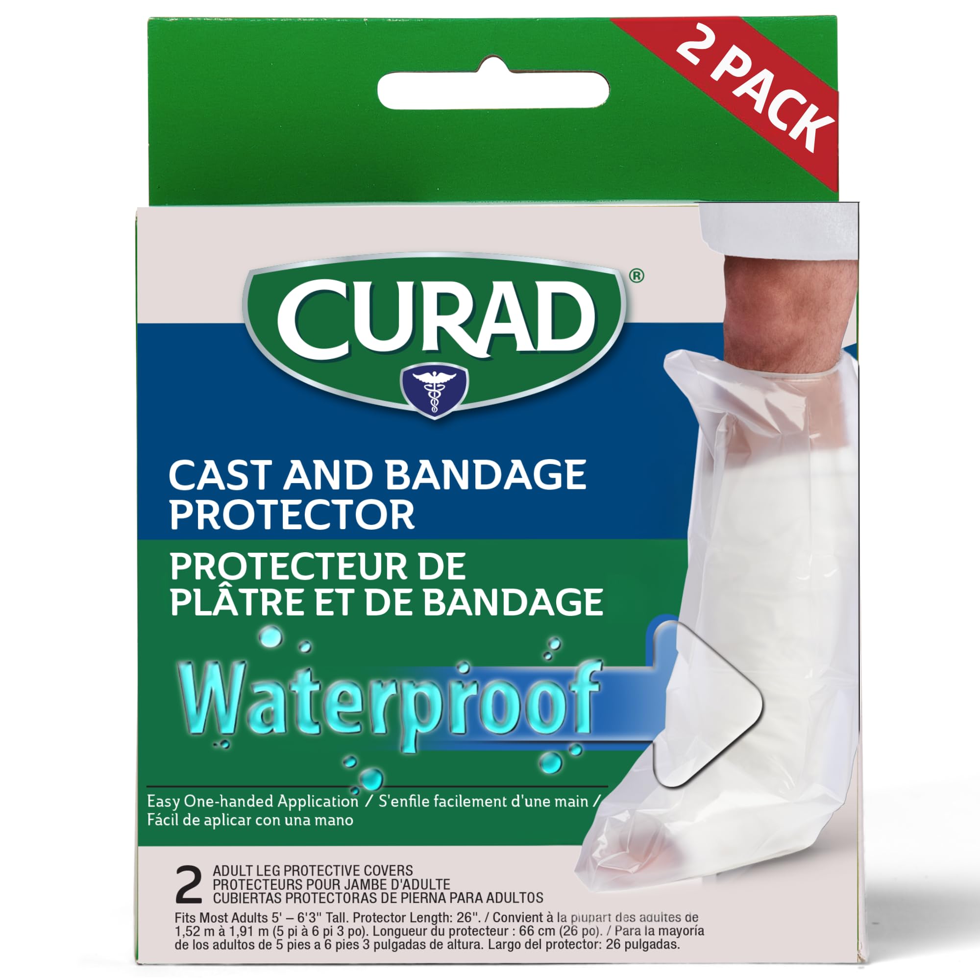 Curad Cast Protector, Protects Bandages or Wounds, Adult Leg, Reusable, Fits Most Adults 5'0"-6'3", 2 Count
