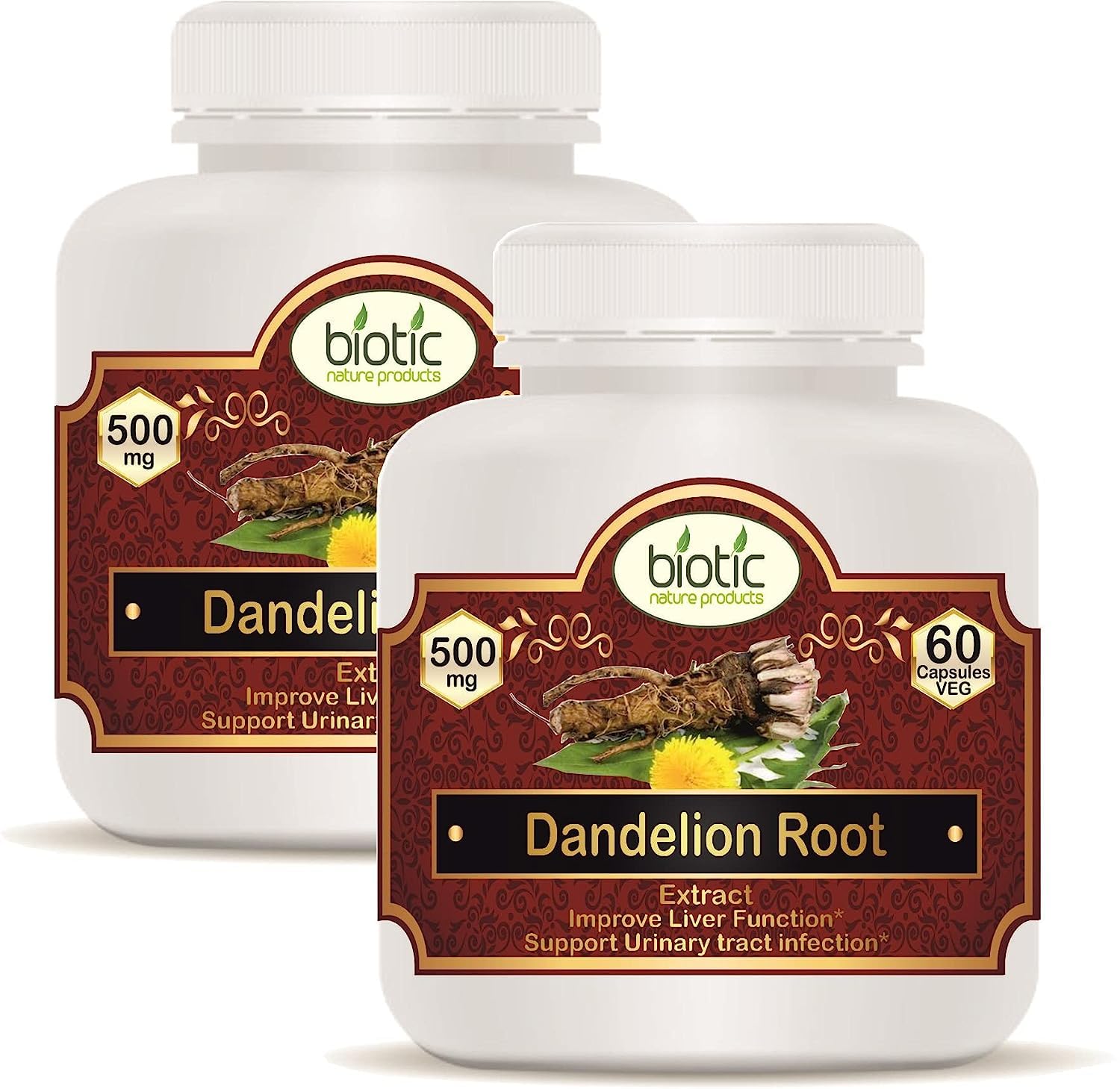SS Natural Dandelion Root Capsules 500mg Extract - 120 Veg Capsules (Pack of 2)