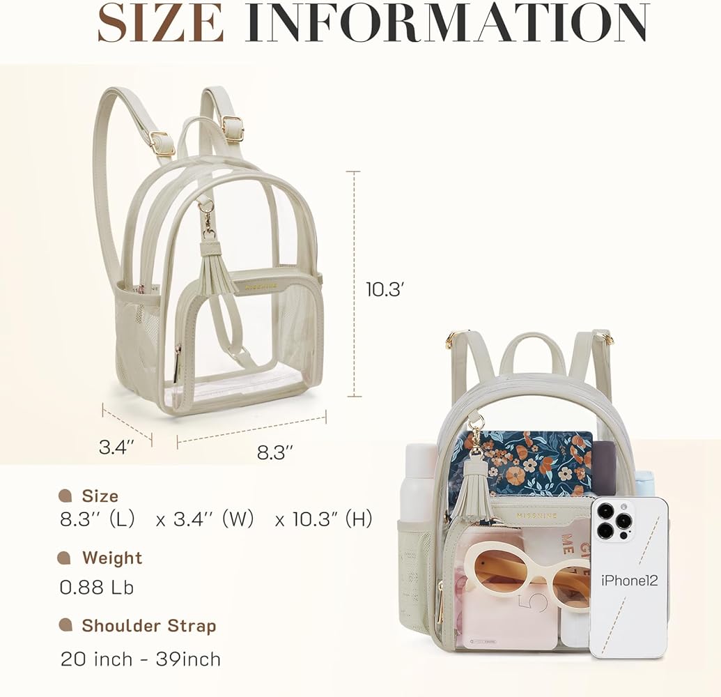 Amazon.com | Missnine Small Clear Backpack Stadium Approved, Thick