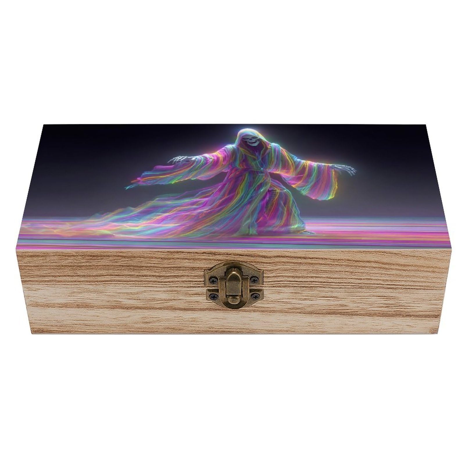 asbwuo Neon Rainbow Skeleton Dancing Wooden Storage Box with Hinged Lid