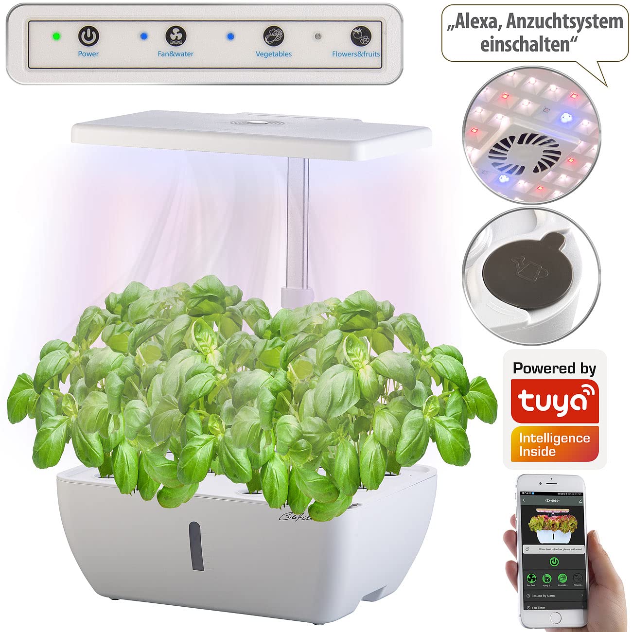 Carlo Milano Grow Lampe: Smartes WLAN-Anzuchtsystem für 12 Pflanzen, Wachstums-LEDs, App, 7 l (Led Grow, Anzuchtbox, Kräutergarten)