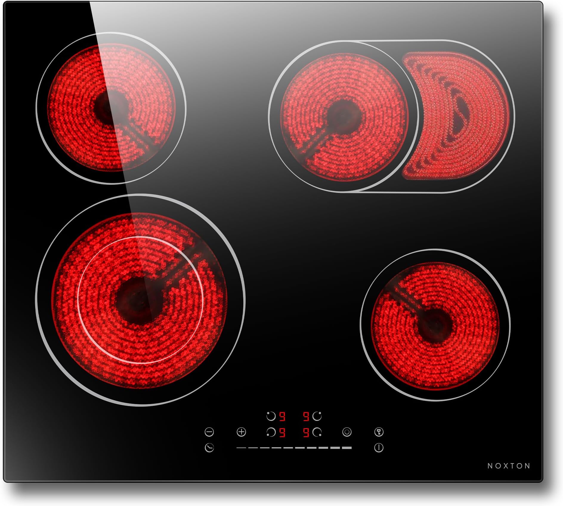 Ceramic Hob, Built-in Electric Hobs 59 cm with Oval Zone for Grill Pan Slide Control,Up to 99minTimer,with Safe Lock Heat Indicator Auto Shut-off Black Glass
