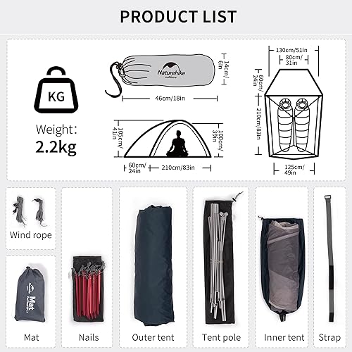 Miniatura 6 de Naturehike Cloud-Up - Tienda de campaña ligera para 3 personas con huella, 3 estaciones, cúpula de pie, camping, senderismo, mochila impermeable