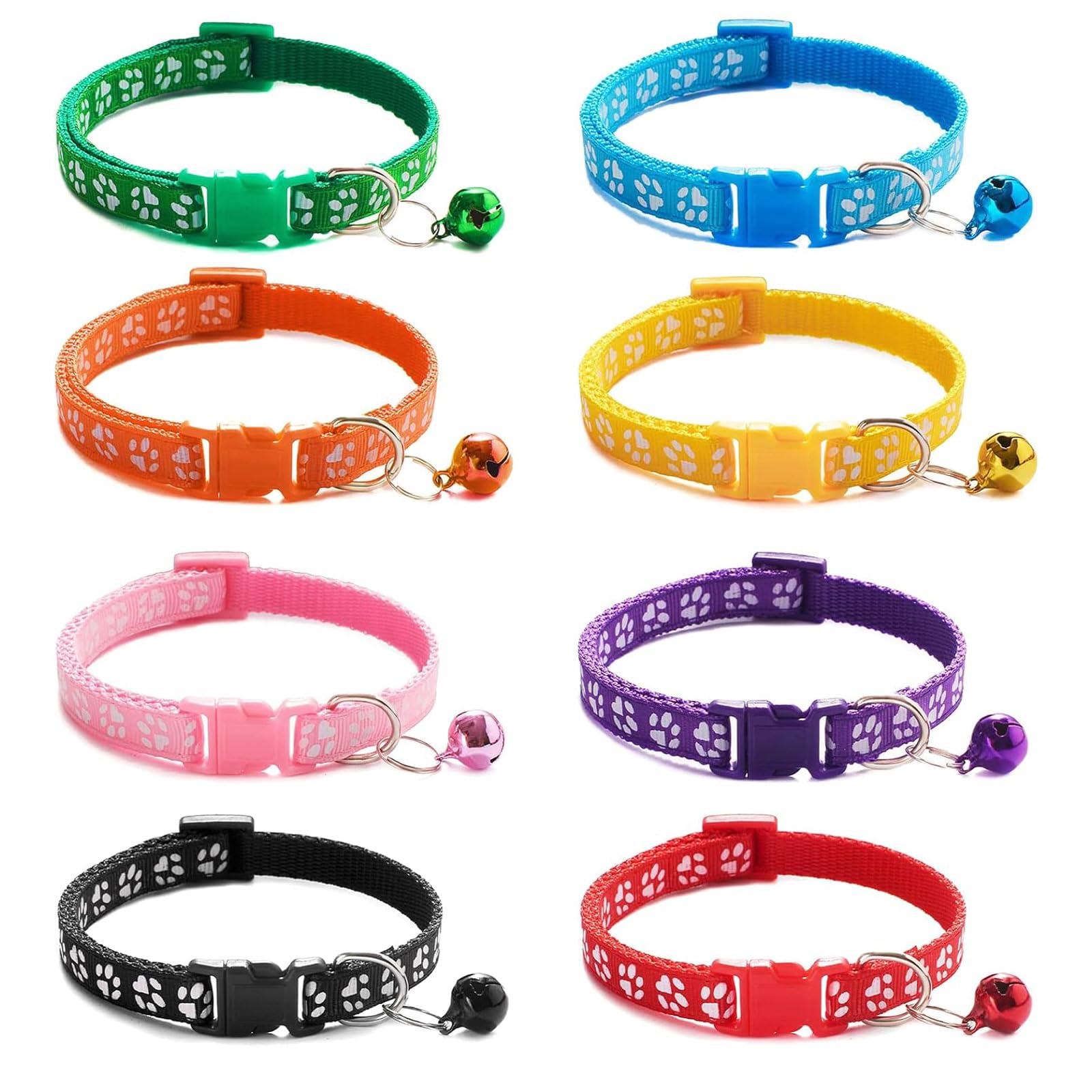 8 PCS Puppy Collars Adjustable Puppy Id Collar Small Whelping Collars Puppies Breakaway Dog Collar Colourful Multipack Cat Collars Reflective Kitten Collar Paw Print Collar with Bell for Small Dog