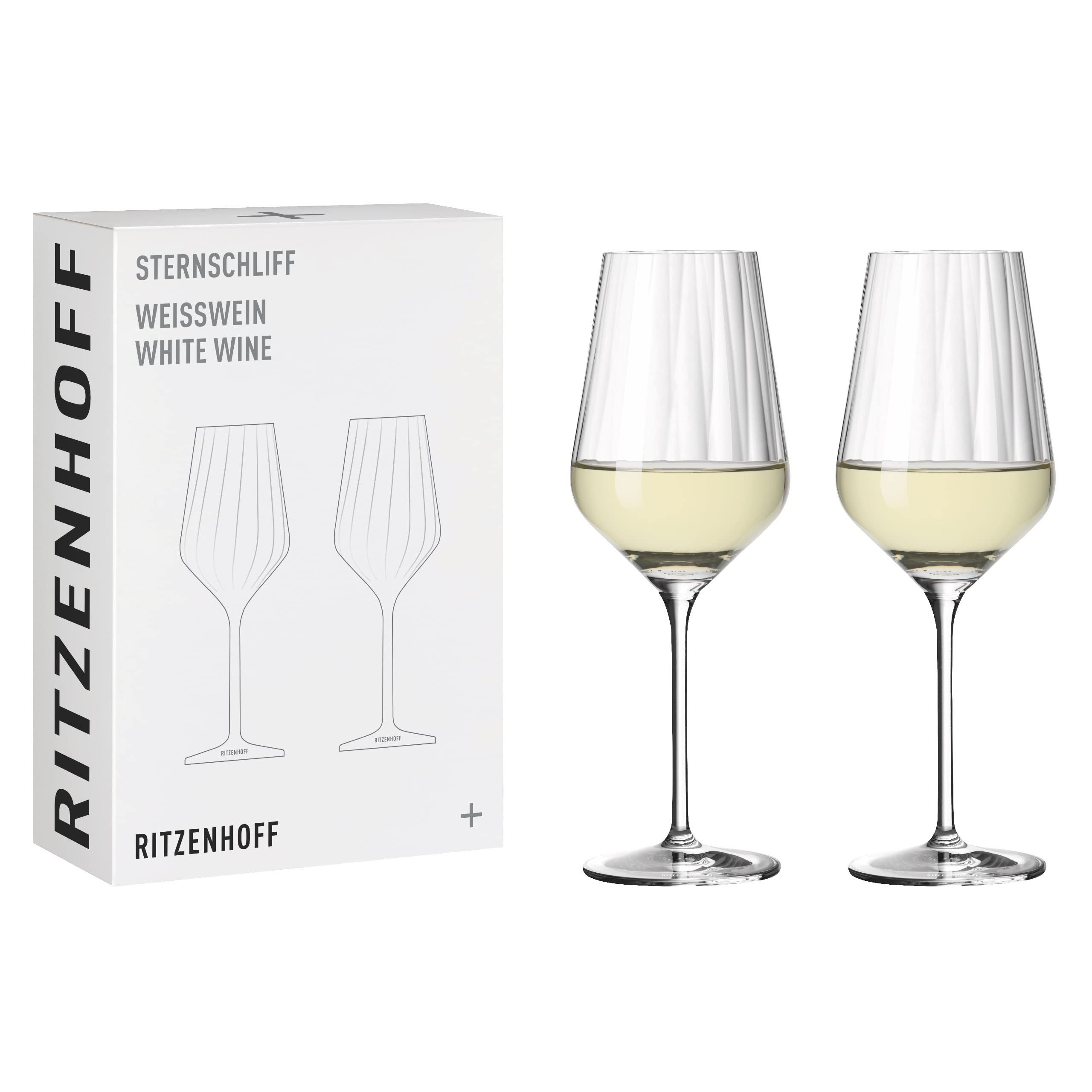 RITZENHOFF 3671002 White Wine Glass Set 300 ml - Star Cut Series No. 2 - Set of 2 - with Relief Line - Made in Germany