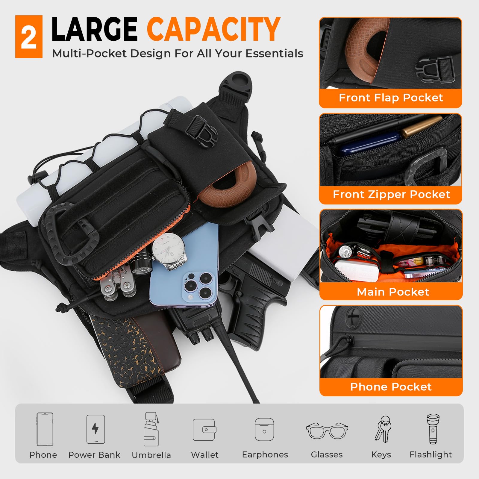Muserise Bolsa de pecho al aire libre para hombres y mujeres, chaleco táctico para correr, ciclismo, equipo de pecho EDC para deportes y entrenamientos