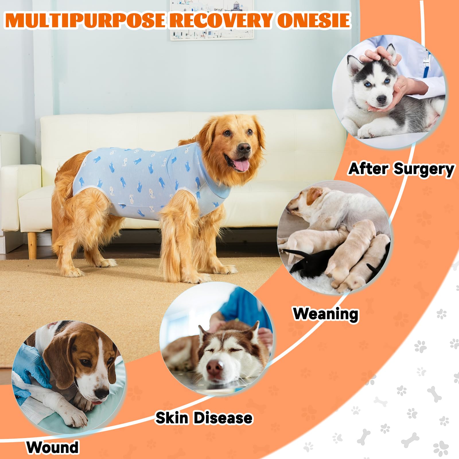 Body Post Operatorio Cane Femmina Tutina Post Operatoria Cane Body Chirurgico per Cani Maschio Tuta Recupero per Cani di Ferite Addominali, Anti-Leccamento (Blu-balena, XXL)