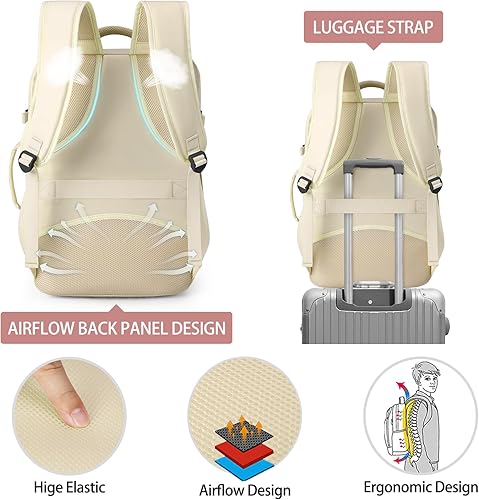 Miniatura 8 de Mochila de viaje para hombres y mujeres, 17 pulgadas, aprobada para vuelos, mochila de transporte impermeable grande de 40 L, mochila para negocios,