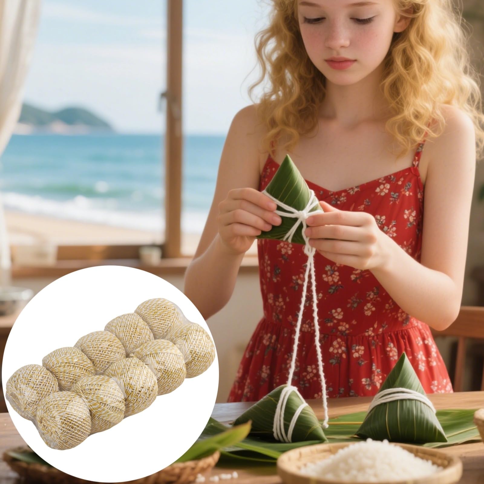10 pelotes de Ficelle en Coton pour Emballage, Corde Jaune et Blanche de 0,15 cm, adaptée au Contact avec Les Aliments pour Cuisine, Cadeaux, Loisirs créatifs, Boules décoratives pour Bols