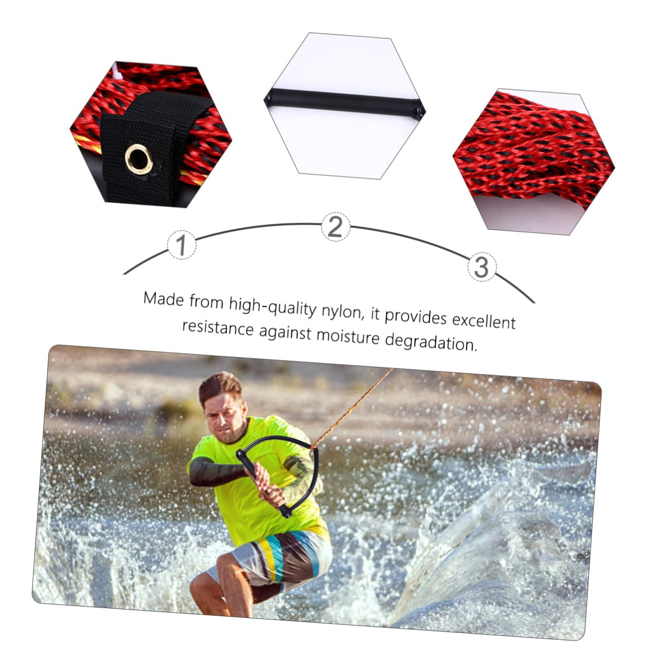 Cuerda de Esquí Acuático Negra Mango, Nailon Resistente a Rayos UV, 1 Sección, Ligera para Navegación y Esquí en Barco Color Aleatorio
