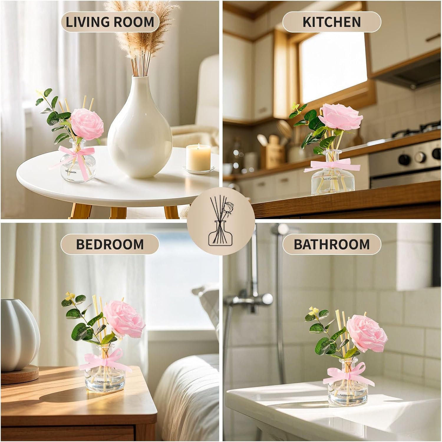 Reed Diffusers Set, 7.10 oz Rose Water Scented Diffuser with 7 Sticks, Long Lasting Home Fragrance for 120 Days, Perfect for Bathroom, Shelf Decor, Air Fresheners - Image 7