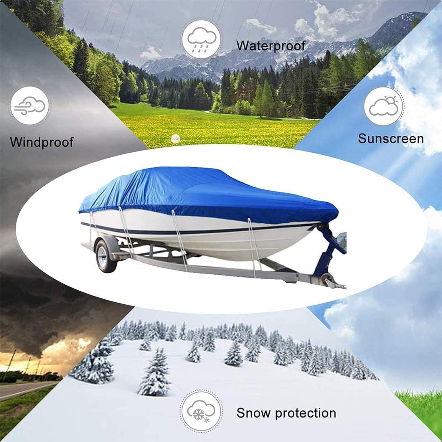 Wodoodporny pokrowiec na łódź 210D, kurtka outdoorowa do łodzi wędkarskich V-Hull i TRI-Hull (17-19FT) - płócienna osłona przeciwsłoneczna i ochrona przed kurzem do kajaków i jachtów