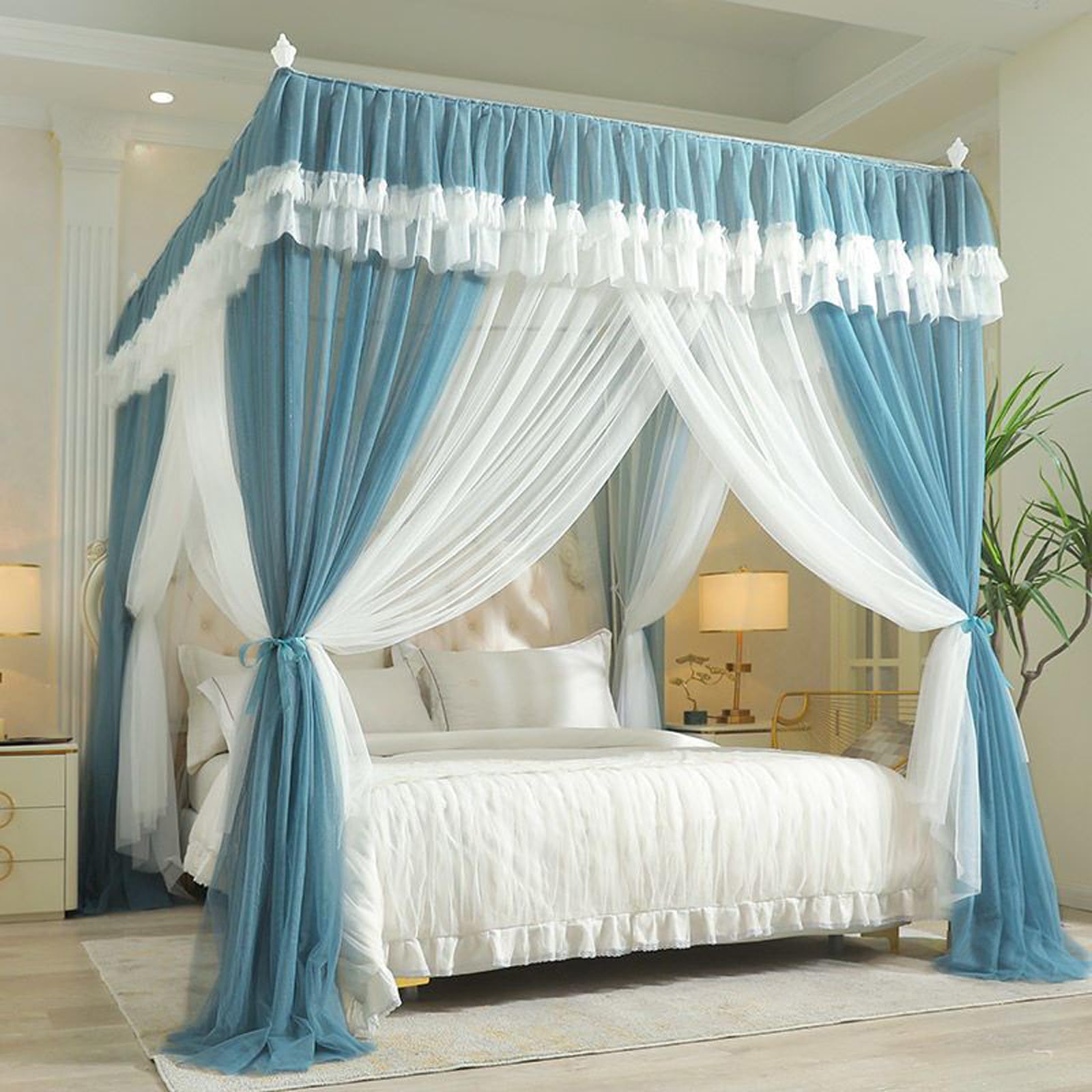 Himmelbett VorhäNge,4 Ecken-Vorhang Betthimmel,Viers-Ecken-Moskitonetz,LuxuriöSe Betthimmel-VorhäNge Mit 4 Ecken,Himmelbett Vorhang Erwachsene,3 SeitenöFfnung,FüR MäDchen Erwachsene
