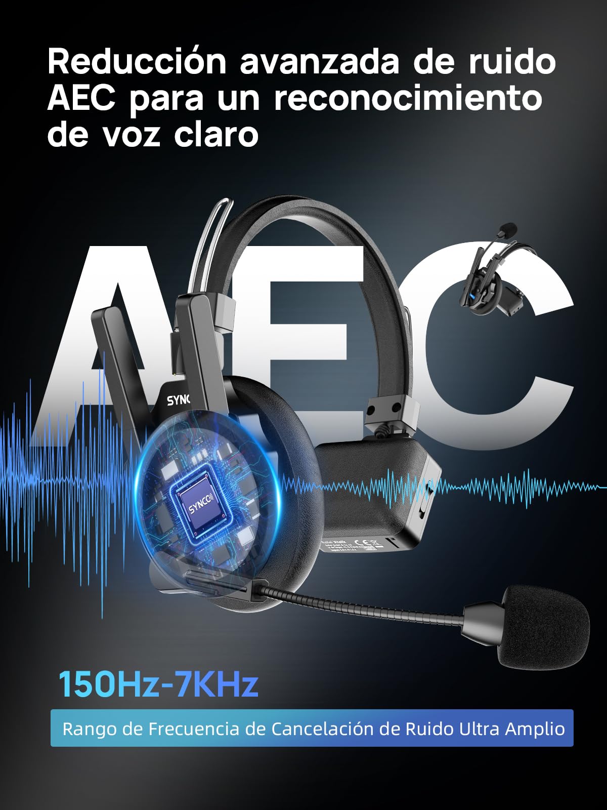 SYNCO Auriculares de Intercomunicación Inalámbricos, XTALK XPRO2 2.4GHz 24H 500M Auriculares Sistema de Comunicación Dúplex Completo para 2 Personas
