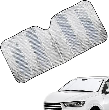 Car Windshield Sun Visor Protector, Aluminum Foil Heat Insulation Windshield Sun Shade, 55.12" x 27.56" Suction Cup Fixed Front Window Block Sun Cover, Universal for Car SUV Truck Large