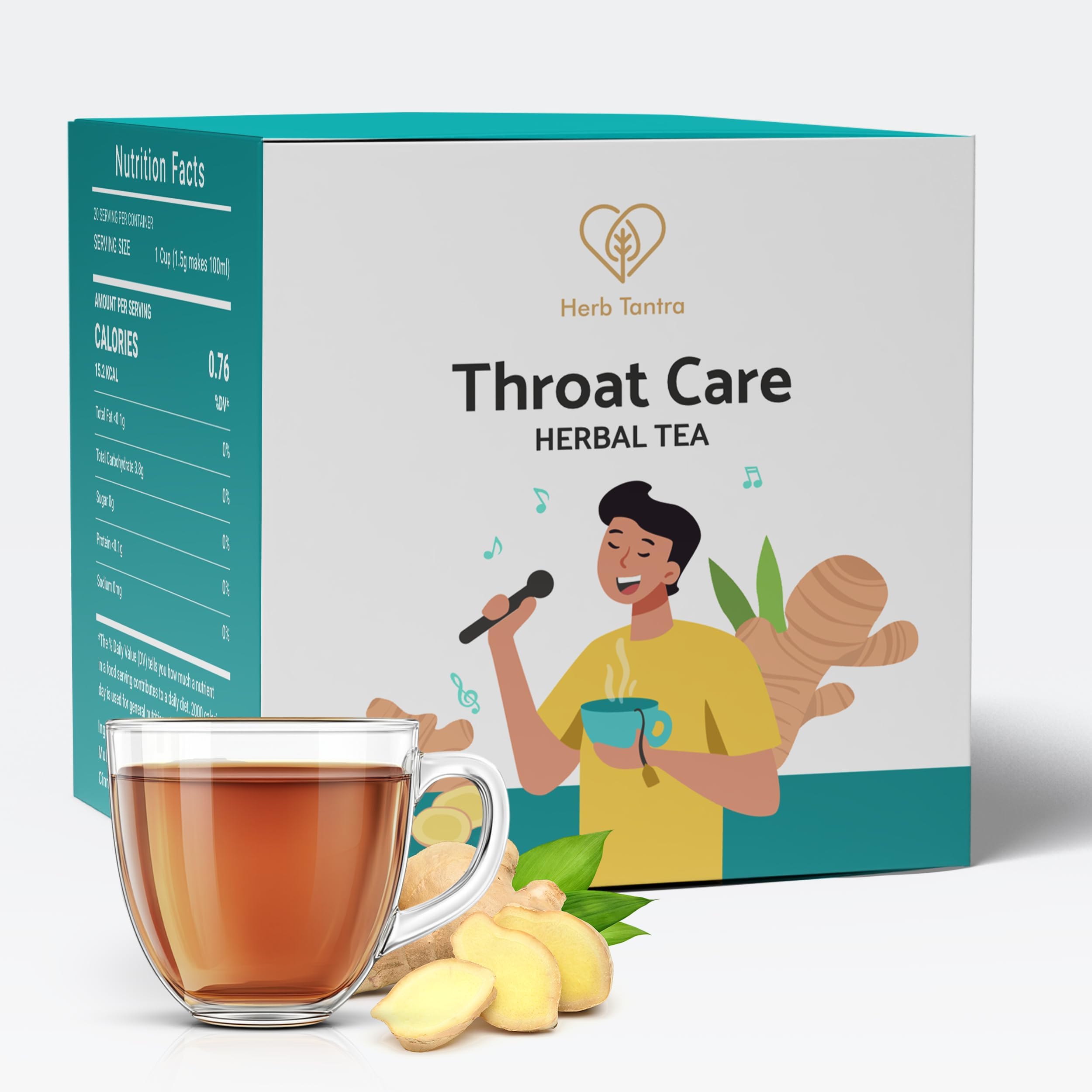 Herb Tantra Throat Care Herbal Kadha Tea | Cleanse with ayurvedic herbs for cold, cough, sore throat, lung detox | Contains Thyme, Oregano, Tulsi, Mulethi, Mullein, Ginger | 20 teabags