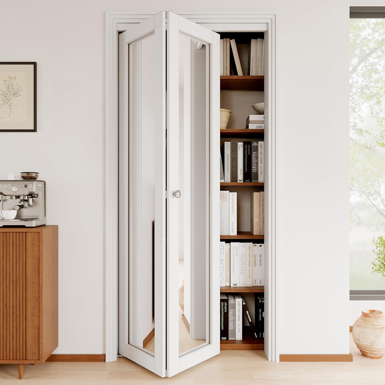 Bifold Doors, 36"x 80" HD Mirror Closet Bifold Doors with Sliding Hardware Kit, Interior Bi Fold Door for Pantry, Solid Build Quality & Easy Install, White