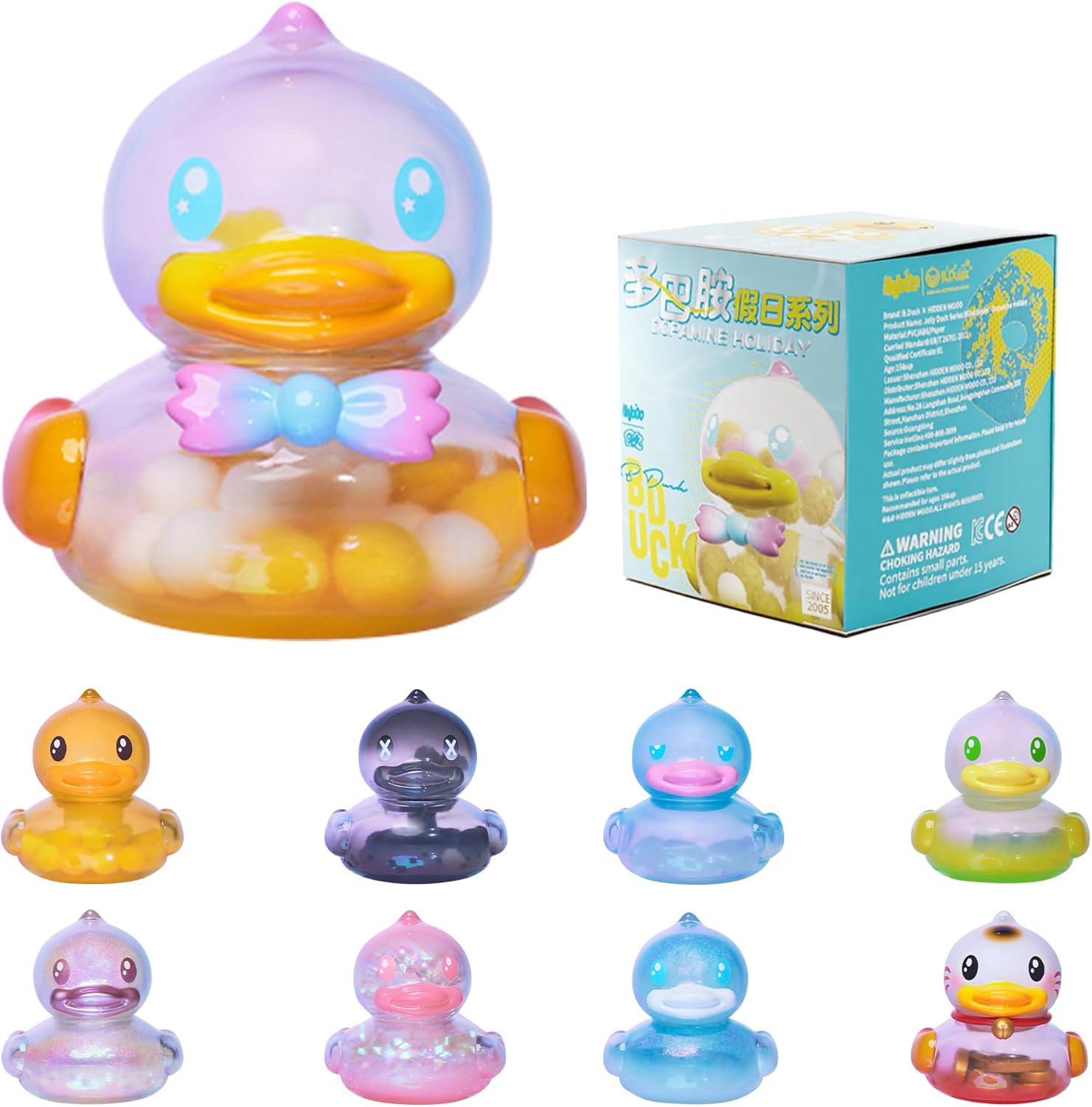 B.Duck Blind Box Figure, 1 Random x Hidden Wooo Mystery Box, Cute Collectible Desk Decor, 8 Regular Designs + 1 Secret Rare, Kawaii Shelf Display Gift for Teens & Collectors
