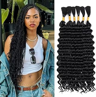 Deep Wave Bulk Hair for Braiding 18 Inch 6 Bundles 200g Natural Black Curly Braiding Hair for Boho Braids No Weft Wet and Wavy Braiding Hair Extensions (#1B,200g/ 6 bundles)