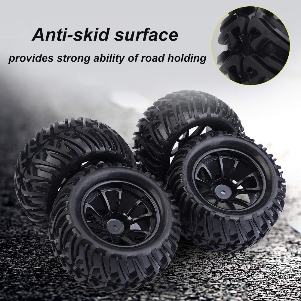 RC Reifen, Y-Profil Gummi Reifen 1/10 Skala (10 Löcher) mit Naben, 4 Stück für RC Autos, LKWs, Offroad und Rennsimulation