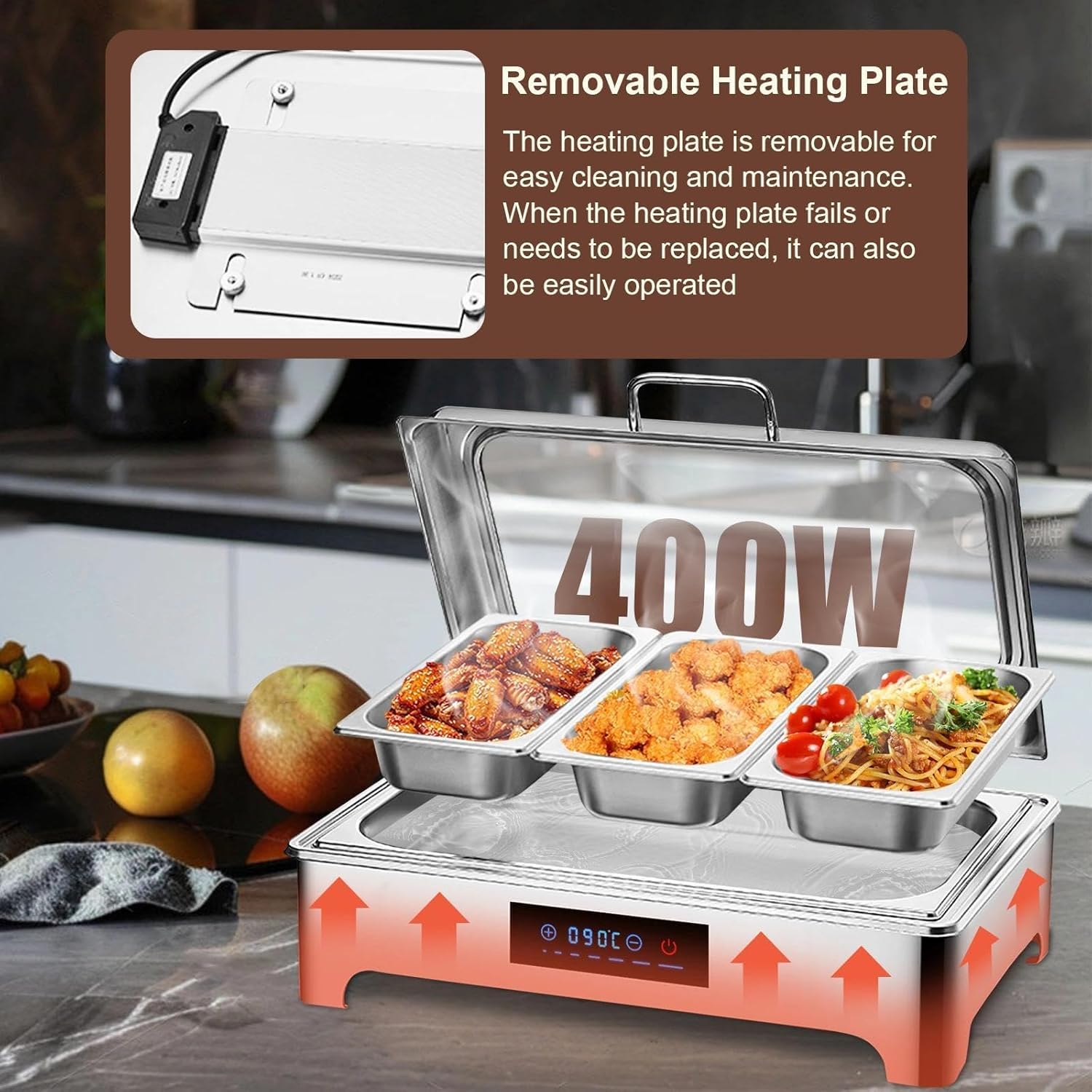 Calentador de Comida Eléctrico 9L con Pantalla Táctil Digital (1/3) | Calentador de Alimentos de Acero Inoxidable para Buffet, Restaurante y Catering, Ideal para Mantener Platos Calientes en Mesa
