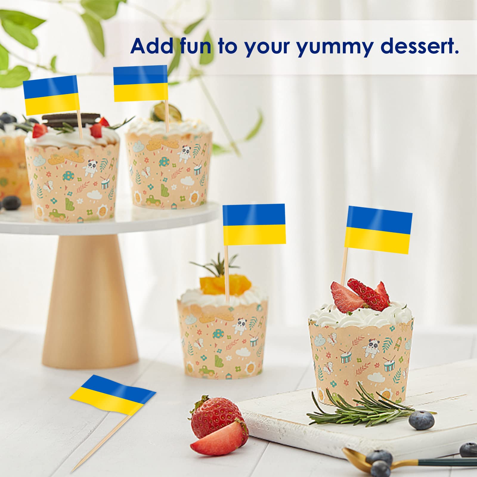 Stuzzicadenti con bandiera dell'Ucraina - Decorazioni per cupcake (100