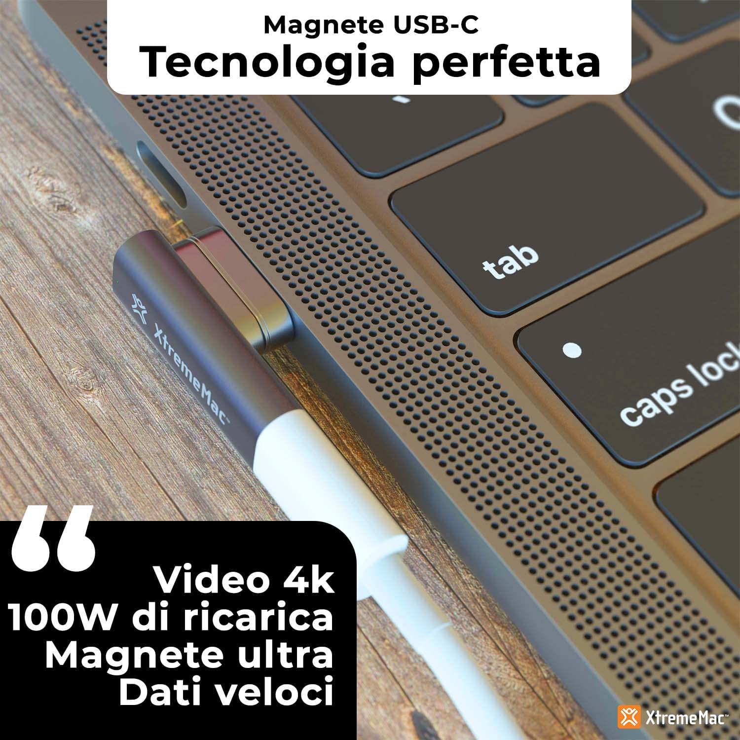 Xtrememac XWH-MTA-13 – Adattatore Magnetico per Cavo USB-C – Sincronizza e Carica – Dotato di Luce LED Verde Quando è Inserito – in Alluminio – Durevole e di Alta qualità