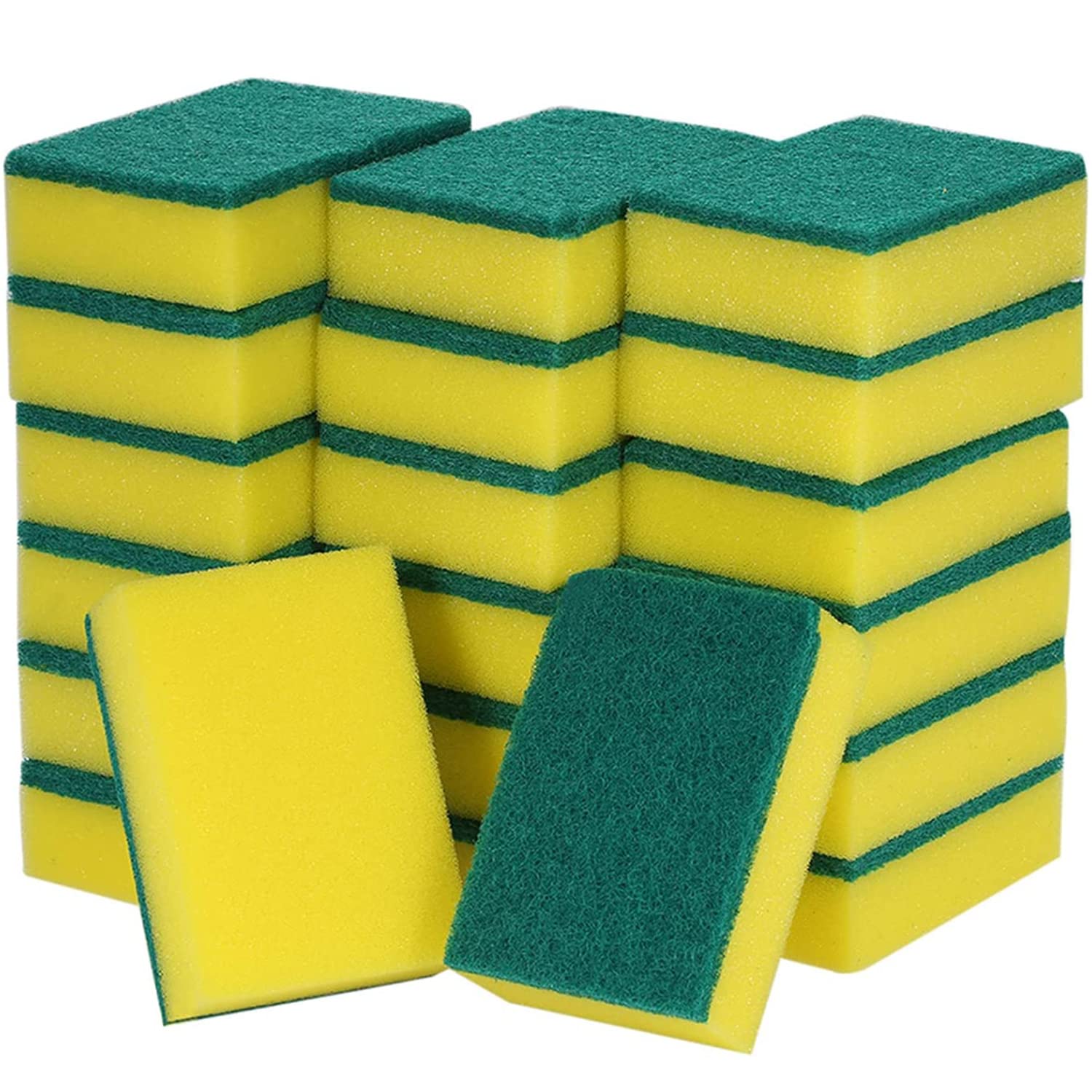 Stansom 20 Pack Kitchen Cleaning Sponge, Non-Scratch Double-Sided Scrubber Sponge Brush for Dishes Sink and Bathroom Efficient Scouring Pad for Pot, Pan, Household Cookware (rectangular)