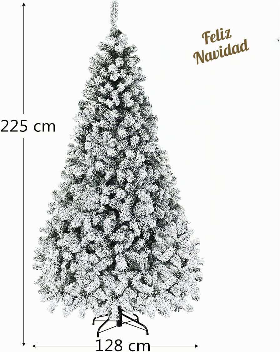 RELAX4LIFE Árbol de Navidad Nevado de PVC Ignífugo con 250/450 Luces LED Cálidas, Árbol de Navidad con Nieve, Base de Metal, Arvore de Natal Automático para Casa/Oficina/Tienda (225cm, 1010 Ramas)