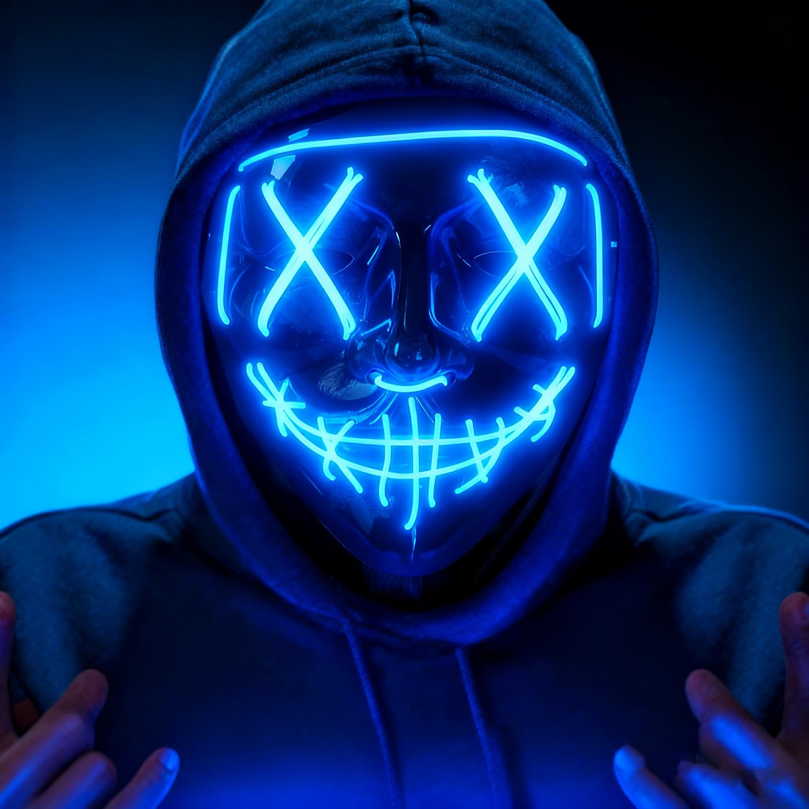 Maschera Halloween LED, Maschera Horror Luminoso per Bambini & Adulti, Maschera Spaventosa con 4 Modalità, Maschera Cosplay PVC per Festa, Carnevale, Party