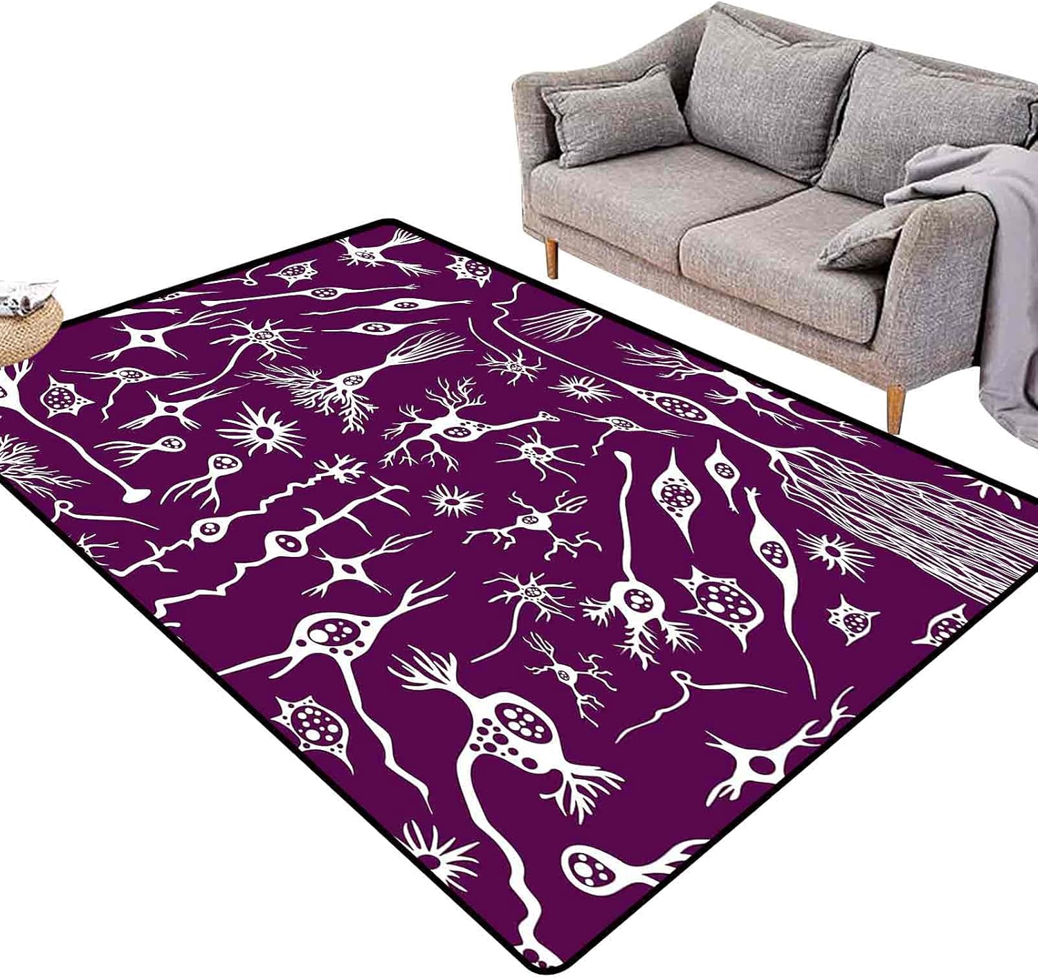 Farmhouse Rug 3 x 5 Ft, Neuroscience Doodle Illustration Showing Various Neurons in